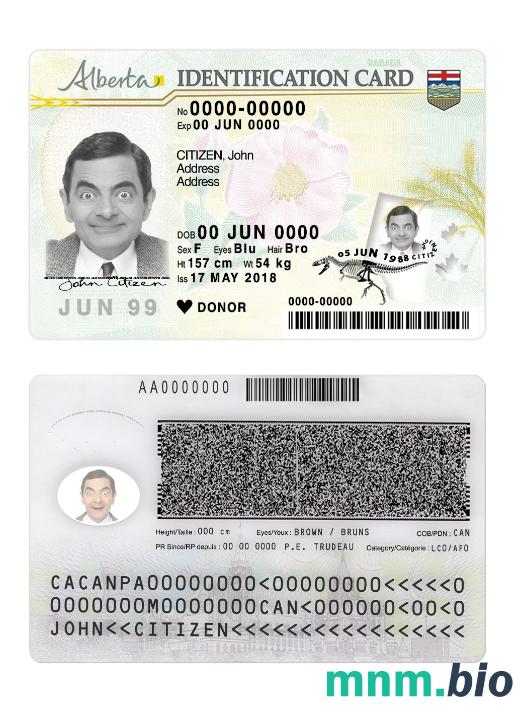 Przykład karty identyfikacyjnej prowincji Alberta (Kanada) w formacie PSD, w pełni edytowalny
